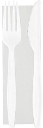 1/100/300 BIS DI POSATE IMBUSTATE CON TOVAGLIOLO - riutilizzabili - SET TRASPARENTI Posate forchetta + coltello (50 PEZZI BIANCO)