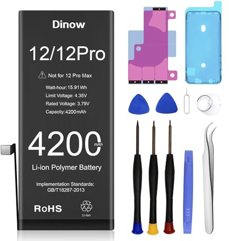 Batterie pour iPhone 12/12 Pro, 4200mAh Batterie Polymère Li-ION | Batterie lithium-ion haute capacité, tests de sécurité multiples sur la qualité, longue durée, résistante, outils
