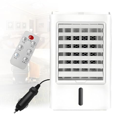 EpyGnom 4 en 1 Mini Aire Acondicionado Personal Enfriador de Aire Evaporativo Portátil Pequeño Humidificador Ventilador Pantalla Táctil 3 Velocidades 4 Bolsas de Hielo para Coche Hogar 12VHomeCar
