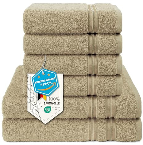 Hammetex Juego 6 Toallas, 2 de Baño 70x140 + 4 de Mano 50x100 cm, Algodón | 100% algodón rizo, certificadas OEKO-TEX, suaves y absorbentes, con presilla, toallas de ducha para el baño