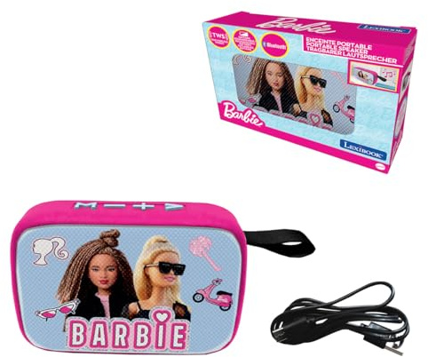 Lexibook, Barbie Enceinte Bluetooth Portable, BT018BBLXB | Sans fil, stéréo TWS, USB-C, carte SD/TF, Batterie rechargeable, micro intégré, bleu rose