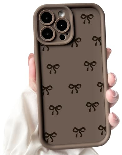 NITITOP Cover per iPhone 14 Pro Carina Fiocco e Nastro, Marrone | per Ragazze Femminile, Estetico Motivo Vintage con Bow, Silicone Morbido, con Bordo Fotocamera Protettivo Antiurto