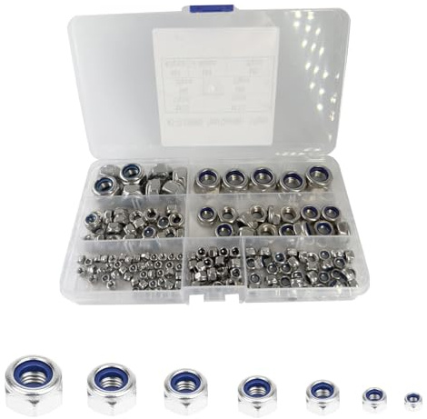 170 PCS Stainless Steel Mixed Nuts M3/M4/M5/M6/M8/M10/M12 Nylock Nuts Nut Selection Assorted Hex Nuts Threaded Nut For Securely Locking and Fastening Bolted Connections