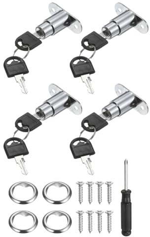 PATIKIL Push Plunger Lock 23mm(8/9 Inch) Cylinder Length, 4 Pcs Zinc Alloy Cabinet Door Lock Keyed Different for File Desk Drawer Wardrobe Sliding Door