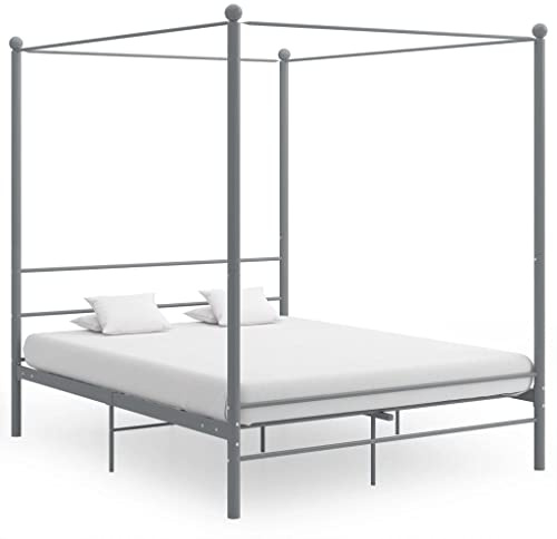 sephironlbb Himmelbett Grau Metall 160x200 cm, Elegantes Queen-Size-Bettgestell mit Lattenrost, Robustes Schlafzimmermöbel für Erwachsene, Langlebig