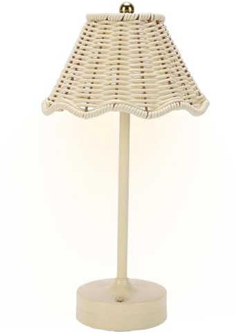 Cordless Rattan Table Lamp, Rechargeable 3 Colors Dimmable, Wicker Light Shade, Artificial Rattan Lighting, Desk Lamp for Bedroom Night Light Bedside Reading