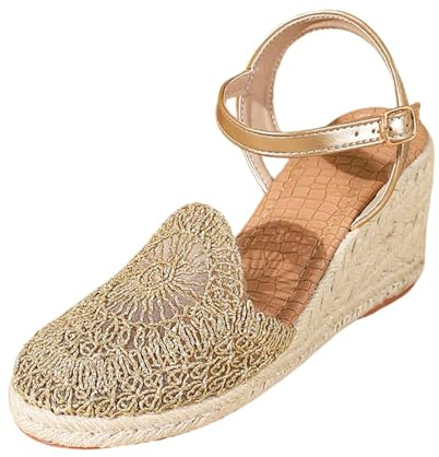 Generisch Women's Fashion Sandals Open Toe Beach Walking Sandals in Plain Colours, gold, 10 UK
