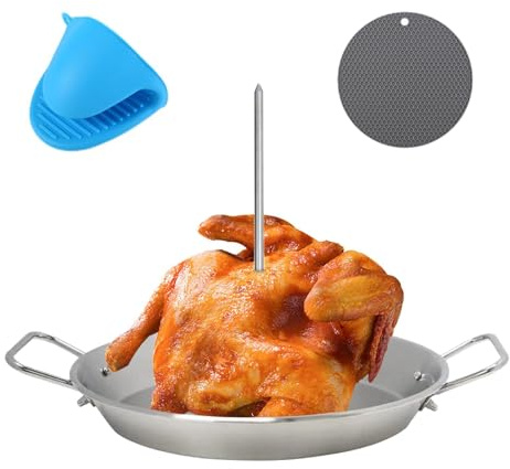 Spiedino verticale per forno, supporto per spiedo verticale in acciaio inossidabile - Spiedino per barbecue Al Pastor | con piastra antigoccia, 3 punte rimovibili, accessorio per grigliare per pollo,