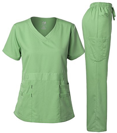Dagacci Medical Uniform® Scrubs for Women Set – Natural Stretch Ultra Soft V-Neck Top and Pants Sets for Women - 9 Pocket (L, AppleGreen)