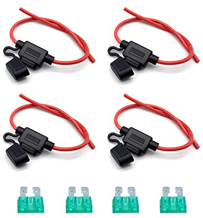 FUJIE 4Pcs Scatola Portafusibili Fusibili Impermeabile Per Auto In-Line Fuse Holder con Corpo Completamente Incapsulato 32V 30A Misura M (Fusibile incluso)