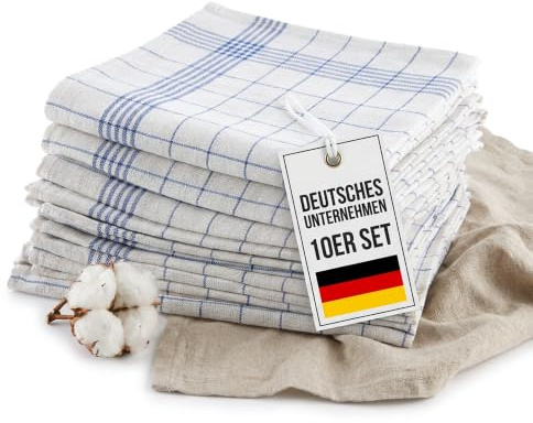 Bertsch Hotelwäsche GmbH Geschirrtücher 10er Set – Blau-weiß kariert – Halbleinen 55% Leinen/45% Baumwolle, 50x70 cm, Oeko-TEX Standard 100