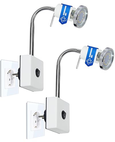 Trango 2er Pack 2607W/2 LED Steckerleuchte *SKY* Nachtlicht Küchen Steckerlicht in Weiß incl. je 1x 3000K warmweiß LED Leuchtmittel & ON/OFF Schalter Wandlampe, Küchen Steckerlampe