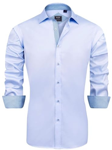 J.VER Herren Hemd Hemden Regular Fit Bügelleichtes Langarmhemd Klassisch Stretch Businesshemd Freizeit Hochzeit Shirt,Himmelblau,L