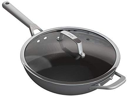 Ninja ZEROSTICK Premium Cookware 28cm Wok with Glass Lid, Long Lasting, Non-Stick, Hard Anodised Aluminium, Induction Compatible, Oven Safe to 260°C, Grey C30928UK