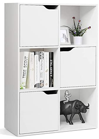 GIANTEX Bücherregal mit 6 Fächern und 3 Türen | Standregal Aufbewahrungsregal freistehend, Büroregal Aktenregal Ordnerregal für Bücher, 60 x 29 x 90 cm, weiß