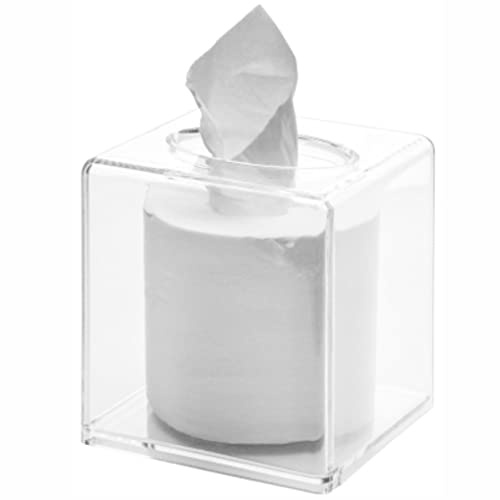 Clear Roll Tissue Box Holder with Cover Facial Tissue Dispenser Box Case for Countertop,Clear Plastic Dryer Sheet Container Napkin Organizer for Bathroom Kitchen Home,Square