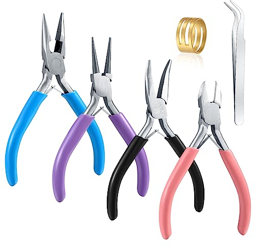 Jewellery Pliers Set, Jewellery Making Tools Kit, Needles Nose Plier, Long Chain Nose Pliers, Wire Cutter, Jewelry Plier Craft Tools for Beading Jewelry Necklace Making Repair Supplies