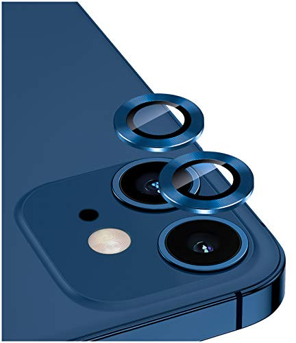 DIKKAR Camera Lens Protector for iPhone 12/12Mini, Anti-Scratch HD Tempered Glass Aluminum Alloy Back Camera Protector Sticker,Easy Installation Metal Ring Circle Lens Screen Cover Film (Blue)