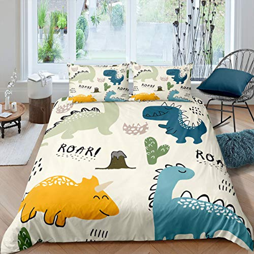 MXSS Funda Nórdica De Microfibra, Juego De 2/3 Piezas De Ropa De Cama De Dinosaurio 3D, con Funda Nórdica De Microfibra + 1/2 Funda De Almohada (Dinosaurio 1,180 x 220 cm-Cama 105)