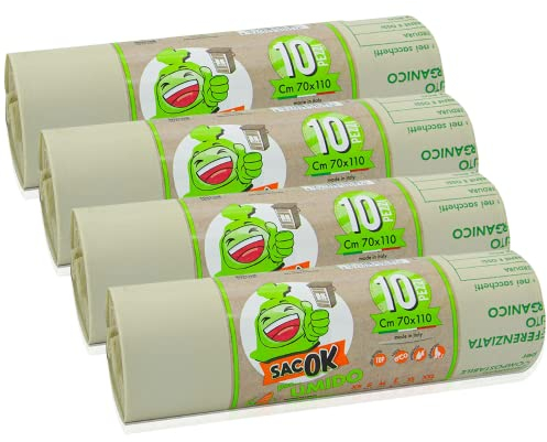 EFFENNE group - 40 Sacchi Spazzatura 70x110 cm, Sacchetti Umido Grandi Biodegradabili e compostabili - Sacchi Umido per i bidoni della Raccolta Differenziata da interno.