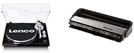 Giradischi Slim Lenco (Lbt-188 Walnut) Con Trasmissione Bluetooth Porta Usb & Hama 116204 Spazzola Puliscidischi, Nero/Alluminio