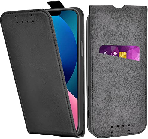 Adicase iPhone 13 Hülle Leder Tasche für iPhone 13 Handyhülle Flip Case Schutzhülle (Schwarz)