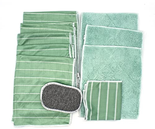 Multitanks Kit de 5 Chiffons, 3 lavettes Double Face,1 éponge et 1 essuie Lunettes Microfibres en Bambou