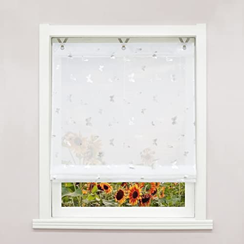 Delien Raffrollo ohne Bohren mit Ösen Transparente Raffgardine Kurzvorhang Ösenrollo Schals »Schmetterling« Küche Store Fenster Wohnzimmer Gardine 1 St. BxH 80x130cm,Silber