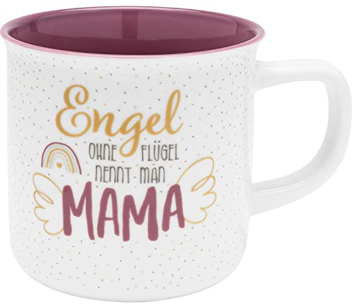 Tasse Mama Engel: Porzellantasse mit farbiger Innenglasur in Geschenkbanderole