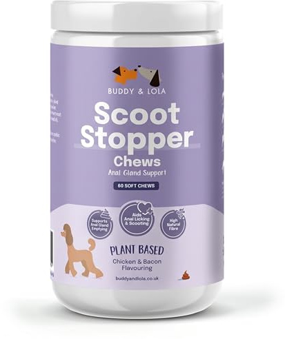 Buddy & Lola Scoot Stopper Anal Gland Chews For Dogs - High Fibre Chews To Stop Scooting and Licking Under Tail with Natural Fibre Ingredients For Dogs Dandelion Root, Pumpkin Powder and Beet Pulp