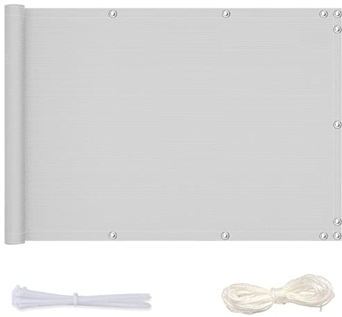Redfire Blickdichte Balkonabdeckung 120x1000cm,Reißfest Balkonbespannung Sichtschutz Einfache Montage Balcony Privacy mit Ösen Nylon Kabelbinder und Kordel für Gärten,Weiß