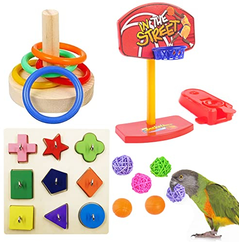 NAMIS Vogelspielzeug 13pcs Papagei Spielzeug Set papageienspielzeug Intelligenz Trainingsringe Rattan Kugeln Basketballkorb Vogelspielzeug für Wellensittiche Sittich Nymphensittich