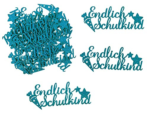 Oblique Unique® Endlich Schulkind Konfetti Groß Glitzernd für Schuleinführung Einschulung Schulanfang Jungs und Mädchen Streudeko Tischdeko (Türkis)