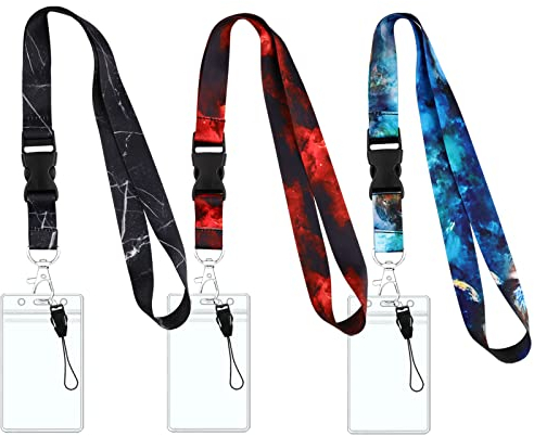 Ausweishülle mit Band, Bunt Schlüsselband Set, 3 Nylon Umhängeband mit 3 Durchsichtigen Ausweishüllen, Hals-Umhängeband mit Hartplastik ID Kartenhalter, Umhängeband für Ausweis/Handy/Schlüssel