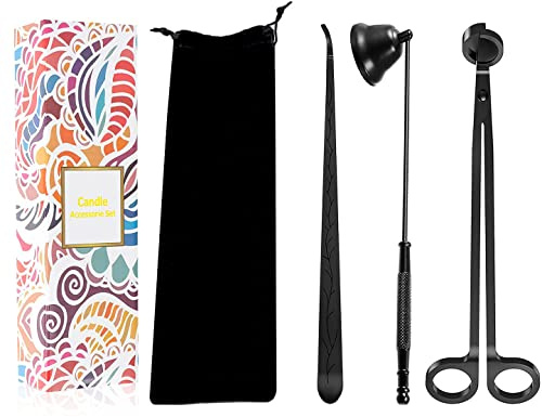 Canirologas Kerzen-Zubehör-Set, Kerzendochtschneider, Kerzenschneider, Kerzenlöscher, Kerzendochtlöffel, Zubehör-Set (schwarz)
