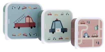 Tutete Set de 3 Fiambreras Infantiles, Cajas Almuerzo de 500ml, 350ml, 300ml, Aptas para Microondas y Lavavajillas, Libre de BPA, Lunch Box Ideales para Guardería y Colegio - Vintage Cars