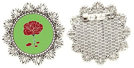 Brosche mit roter Nelke, Muttertagsblume, silberfarbene Blume, Brosche