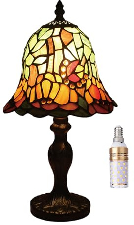 Kinbolas 8 Tischlampe Tiffany-Stil Buntglas Lampenschirme Vintage Schreibtischlampe Kleine Nachttischlampe Schlafzimmer Wohnzimmer Büro Lesen Antik Art Deco(Color:M-6)