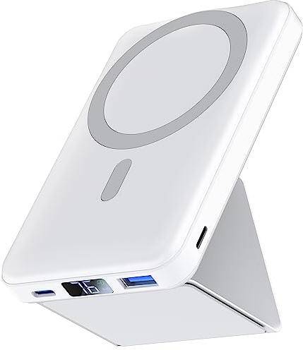 Podoru for Magsafe powerbank iPhone,10000mAh Faltbarer Magnetische powerbank iPhone PD 22.5W Schnellladen mit LED Display Kompatibel mit Mag-Safe für iPhone 16/15/14/13/12 Pro Max/Pro/Plus-Weiß