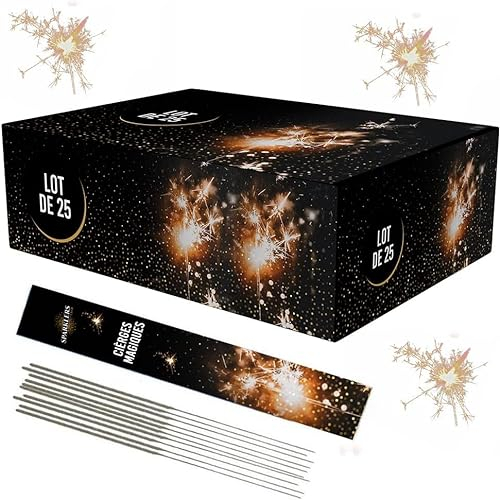 Lot de 25 Cierge Magique Lumineuses et Scintillantes XXL Géant Modèle 48/70cm, Accessoire pour Gateaux, Cierge Magique étincelante pour anniversaire 130 Secondes - Catégorie F1