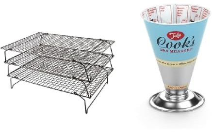 Tala 3 Tier Non-Stick Cooling Rack - Space Saving Collapsible Oven Racks - Cake Cooling Rack for Baking Freshly Baked Muffins, Cookies & Biscuits - 40 x 25cm, Black + Tala Originals Cooks Measure