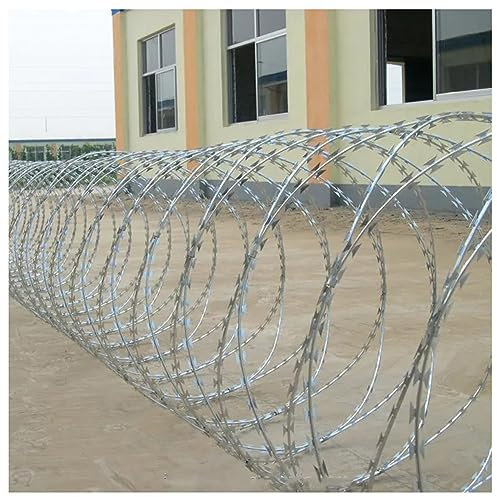 Sxlawesom Barbed Wire Fence - Razor Wire Garden Fence Roll - Barbwire Fencing Wire Chain Link Helical Galvanized Ribbon Rolls - Useful Protection for Garden (Color : Silver, Size : 250ft)