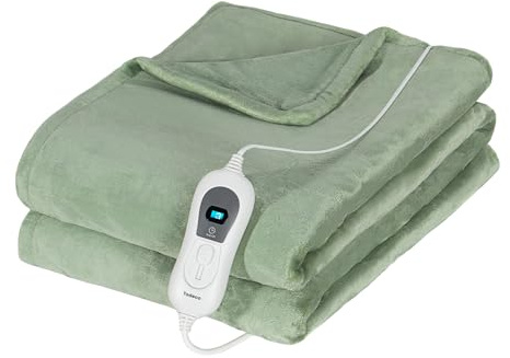 Todeco Couvertures Chauffantes avec 180 x 130 cm, 3 Réglages de Chauffage et Arrêt Automatique de 3 Heures, Protection Contre la Surchauffe et Lavable en Machine, Douce et moelleuse, Vert