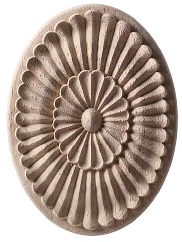 Holzapplikation Kunsthandwerk Schnitzerei Holzapplikation Holzfiguren Ecke Unbemalt Runder Rahmen Wand Tür Möbel Holzschnitzerei Dekorativ 23.8 X 18.3 Cm