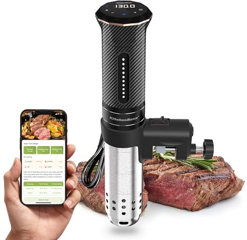 KitchenBoss Wifi Sous Vide Machine: Ultra-quiet Sous Vide Cooker Immersion Circulator APP Control, IPX7 Waterproof Stainless Steel 1100W Professional Sous Vide Precision Cooker, Black (G300PT)