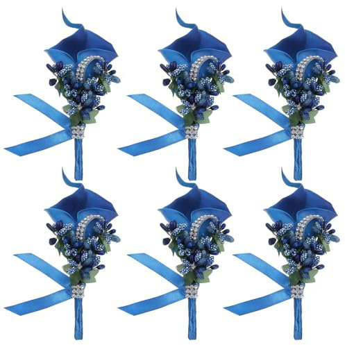 sourcing map 6Stk Bräutigam Boutonnieres Lilie Boutonnieres Anstecker für Männer Hochzeit Zeremonie Jahrestag Formales Abendessen Party Blau