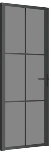 KOIECETA Glastür Innentür mit Montagematerialien Industrie-Stil Wohnungstür Zimmertür Tür ESG Glas Aluminium Aluminiumgriff (Schwarz und Dunkel-transparent, 3x2 Raster/76 x 201.5 cm)