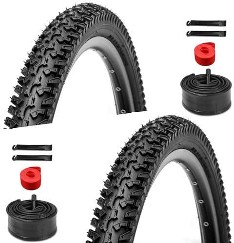 WHEELO Fahrradreifen-Set, 66 x 5,4 cm, zusammenklappbar, Ersatz-Fahrradreifen mit 66 cm Schrader-Ventil, 4 Reifenheber und 2 Felgenstreifen, 2 Stück, Schwarz