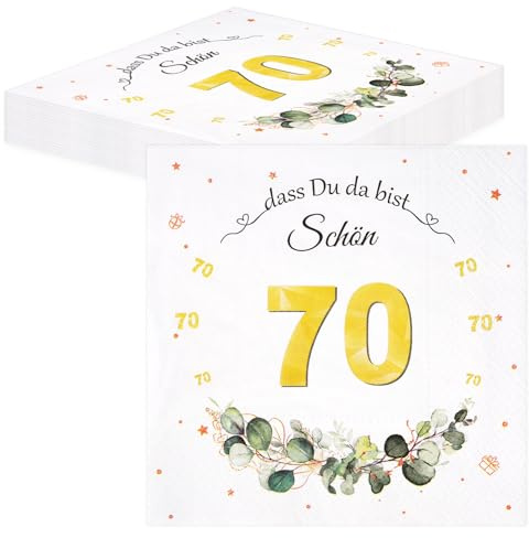 TOPWAYS Servietten zum 70. Geburtstag für Mann und Frau - Eukalyptus Tischdeko Papierservietten Anniversary Deko 40 Stück