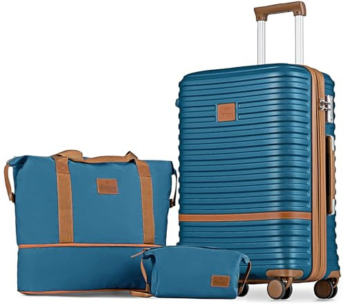 Joyway Kofferset Rollkoffer Koffer von ABS Hartschalen Erweiterbar Trolley Kofferset mit TSA Schloss und 4 Zwillingsrollen Der Handgepäck Sets Enthält 1 Reisetasche und 1 Kulturbeutel Blau 66cm